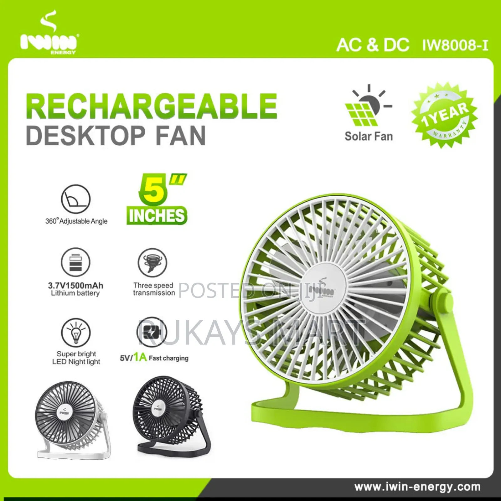 Irwin 5inch Rechargeable Fan