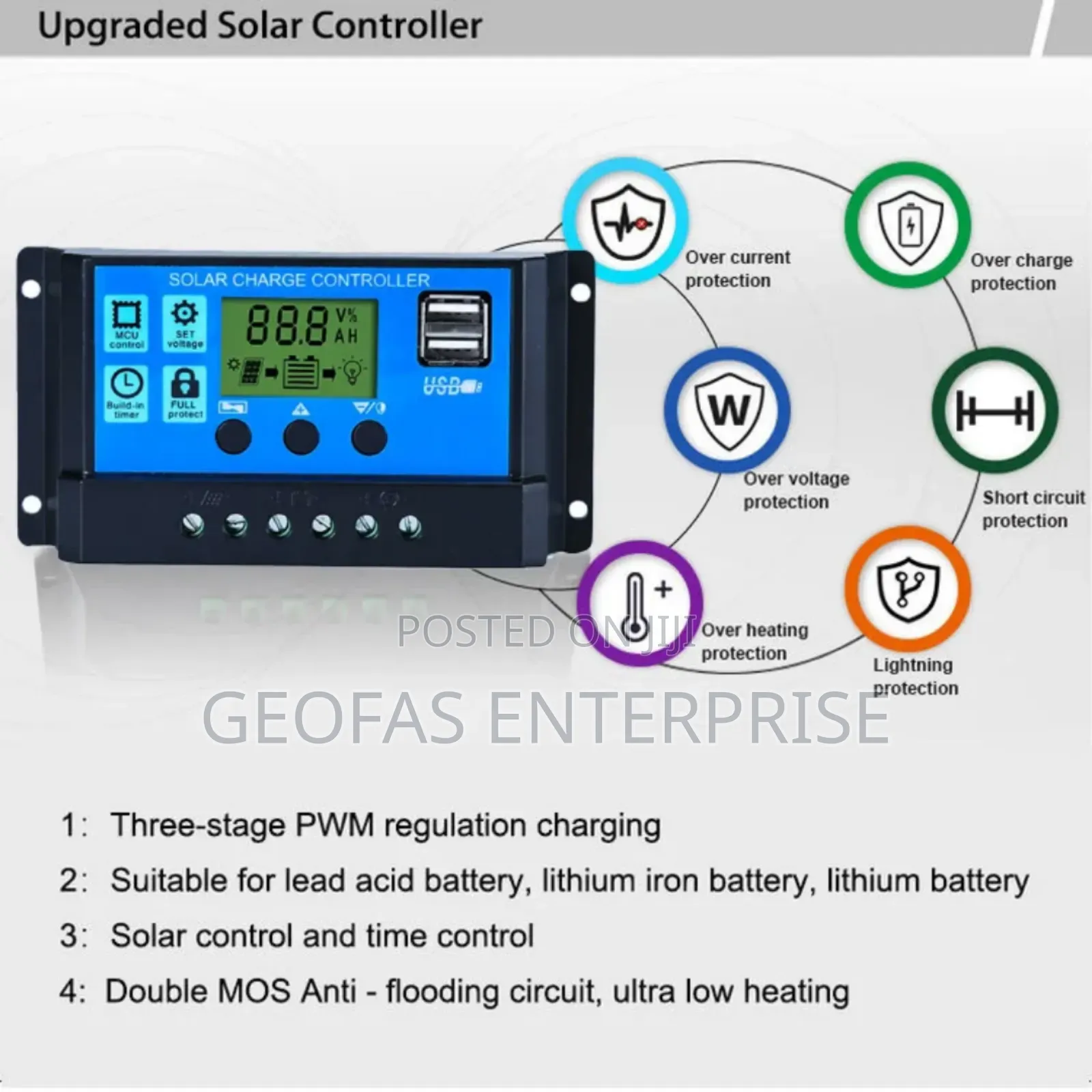 30a12v/24v PWM Dual Usb Battery Solar Panel Controller Chargeregulator