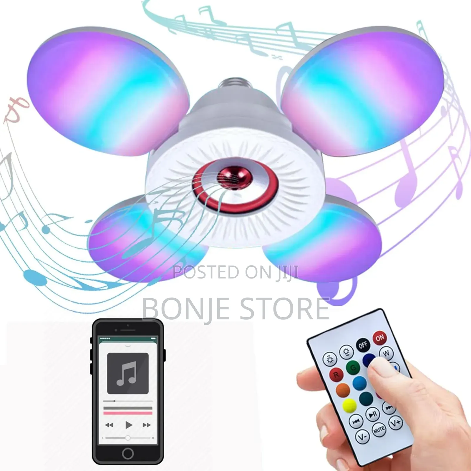 Wireless Speaker Light Bulb With Remote, 48w E26 Led Ceiling Rgb Light