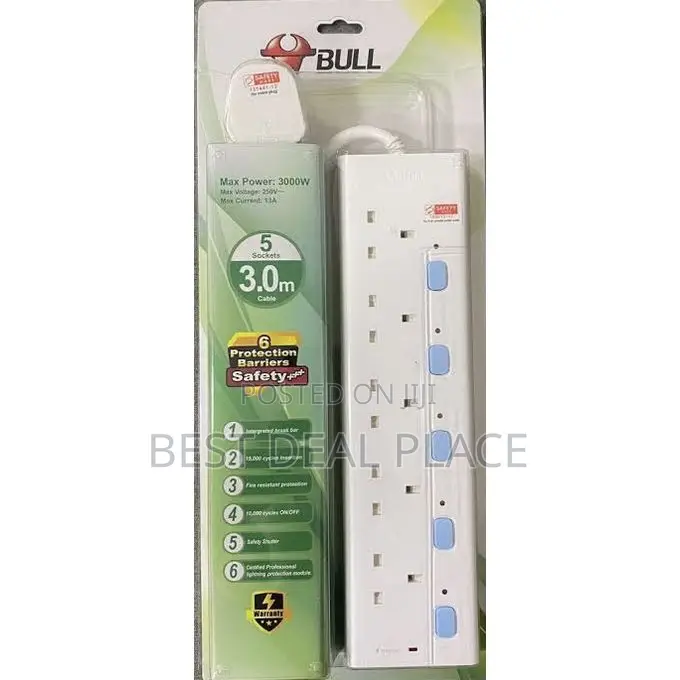 Bull Surge/ Overload Protector 5 Outlet Extension Socket