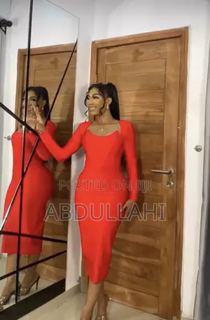 Red Thick Midi Bandage Dress