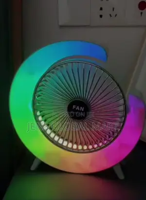 Rechargeable Table Fan With Colourful Light