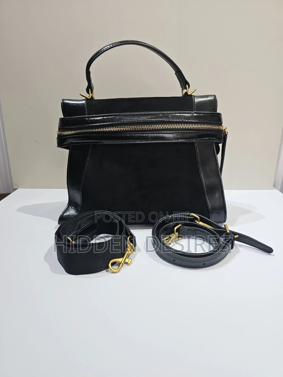 Black Suede Satchel Handbag
