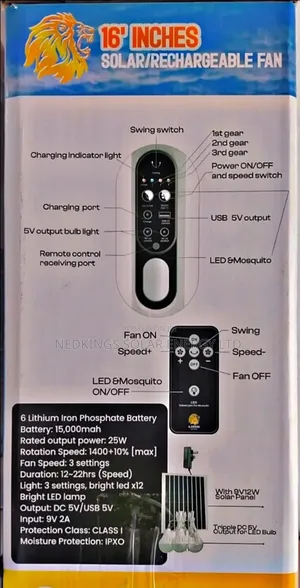 16 Inches Lion Solar/Rechargeable Fan