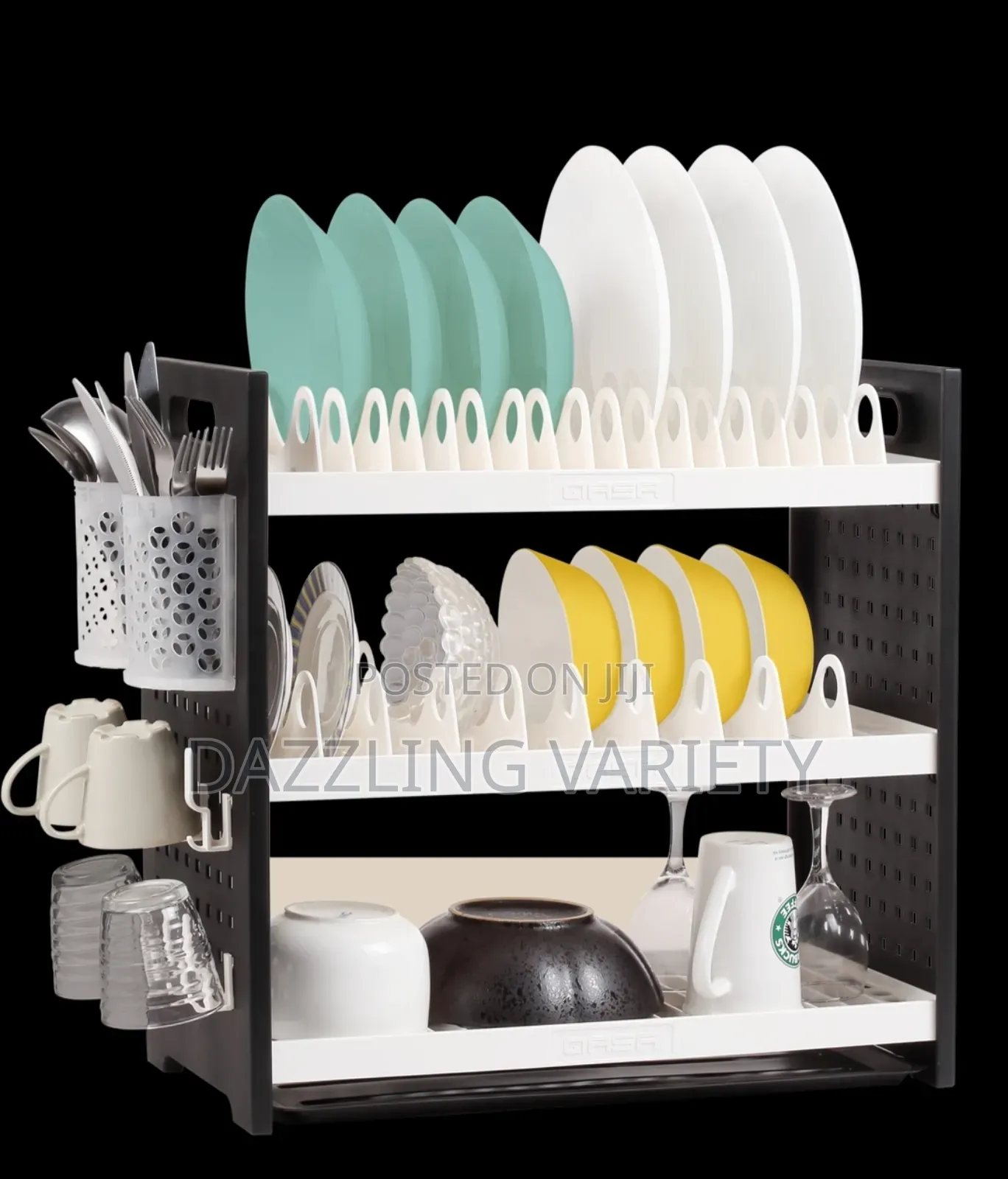 Qasa New Rustless 3 Tier Plastic Dish Drainer Plate Rack