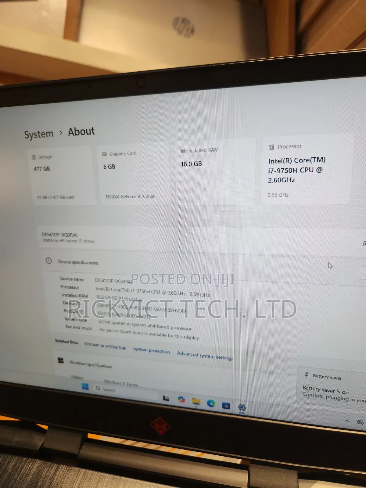 Laptop HP Omen 15 16GB Intel Core i7 SSD 512GB
