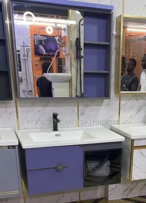 Modern Luxury Purple Black Floating Bathroom Vanity With Led Mirror