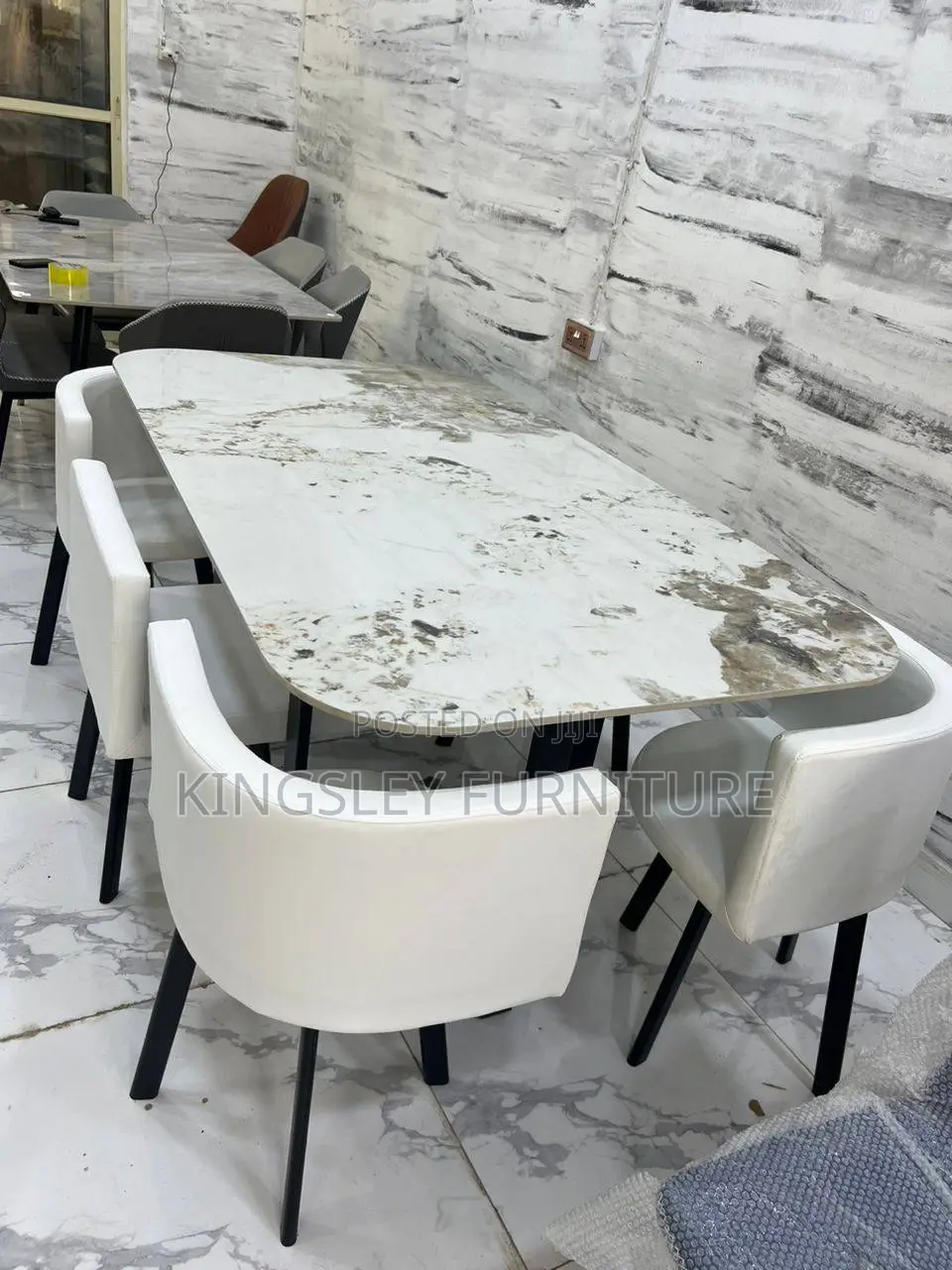 Foreign Marble Dining With 6 Chairs