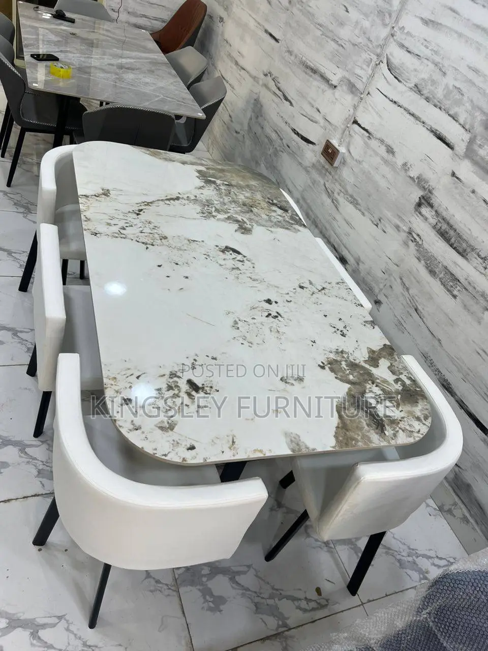 Foreign Marble Dining With 6 Chairs
