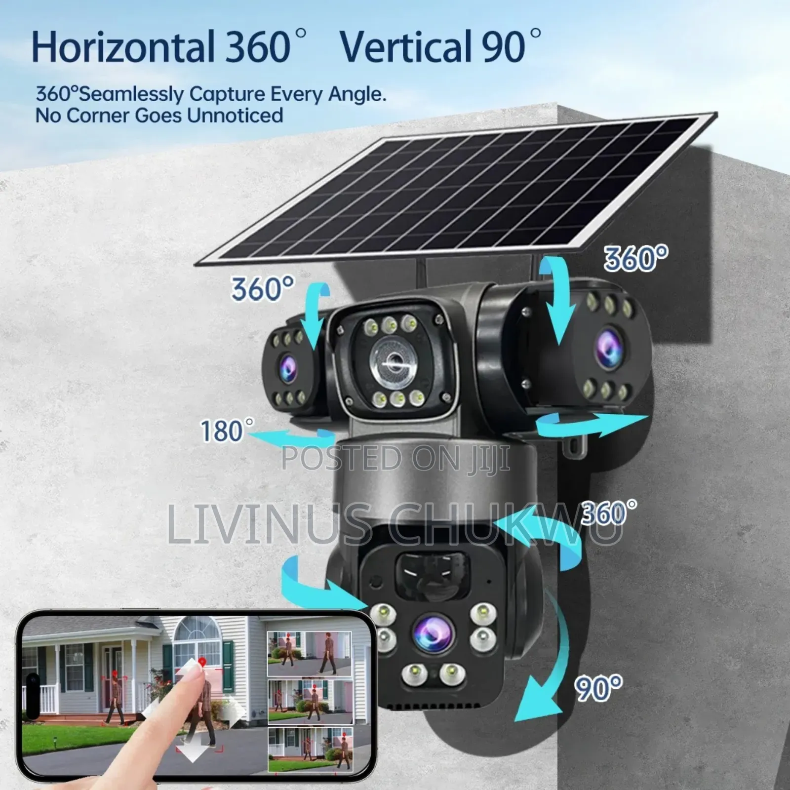 V380 Triple Lens PTZ Solar CCTV Camera