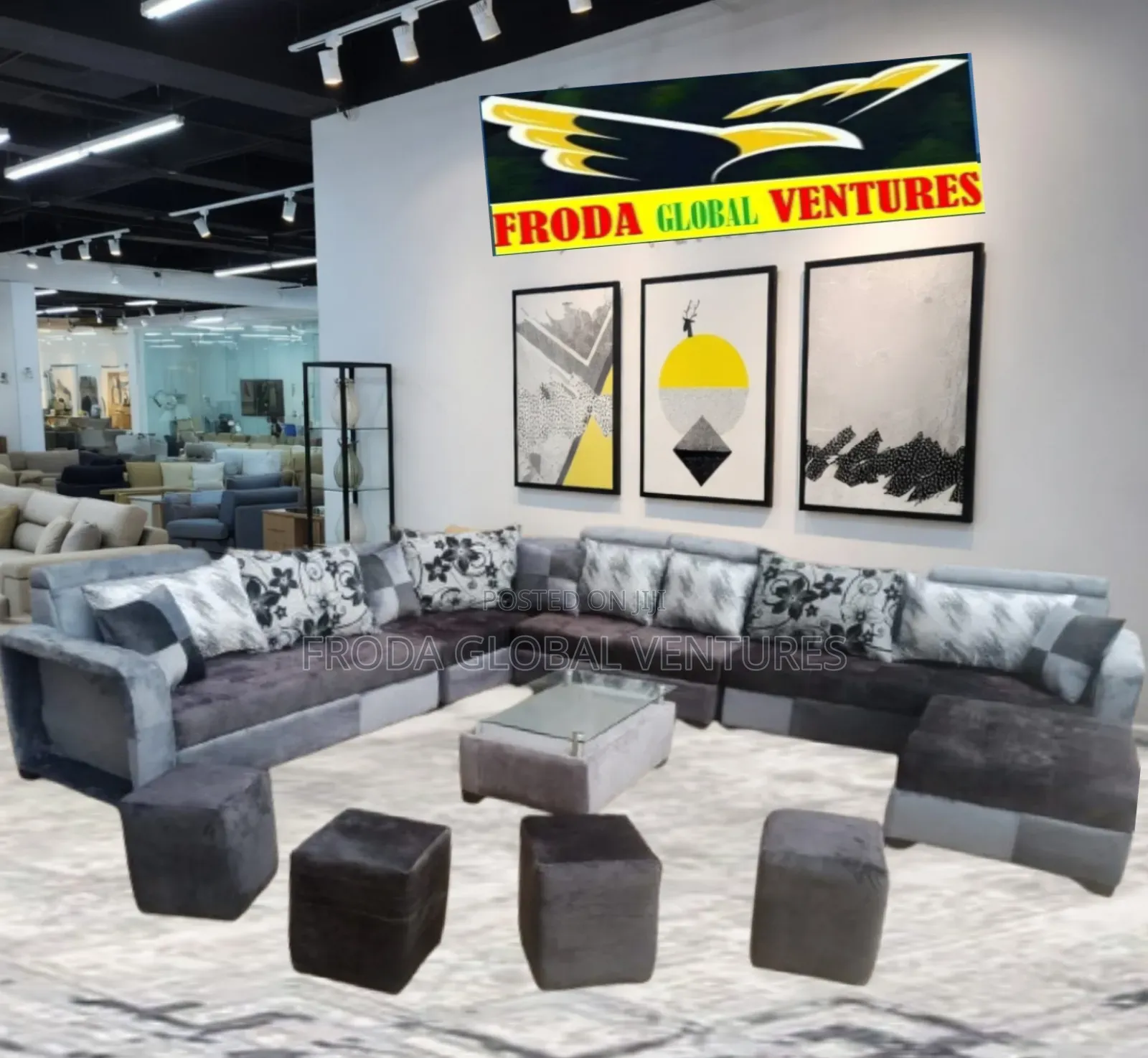Beautiful U-Shape Sofa Chairs With Table,Stools. Quality Fabric Couch