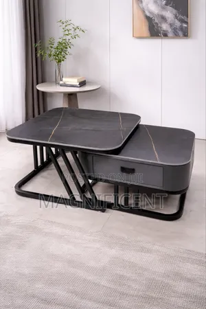 Premium Luxury Nesting Coffee Table Set With Drawer Modern Marble Top