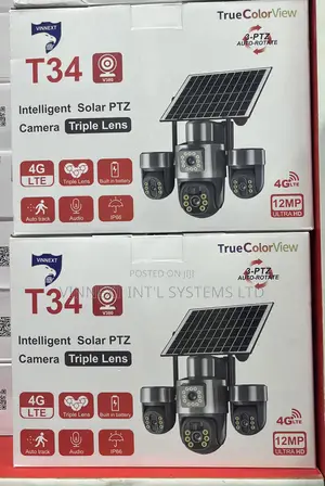 Vinnext T34 V380 Intelligent Solar PTZ Camera With Triple Lenses.