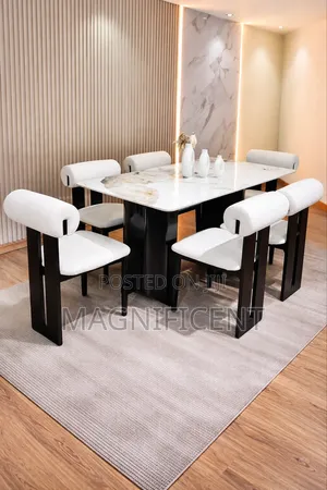 Premium 6-Seater Luxury Marble Dining Table Set With Modern Chairs
