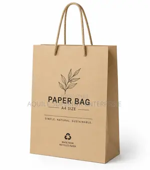Customized Brown A4 Medium Paperbag,Rope Handle,110gsm,One Color Print