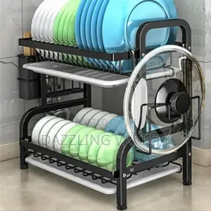 2 Layers Dish/Plate Drainer Rack - Black Colour