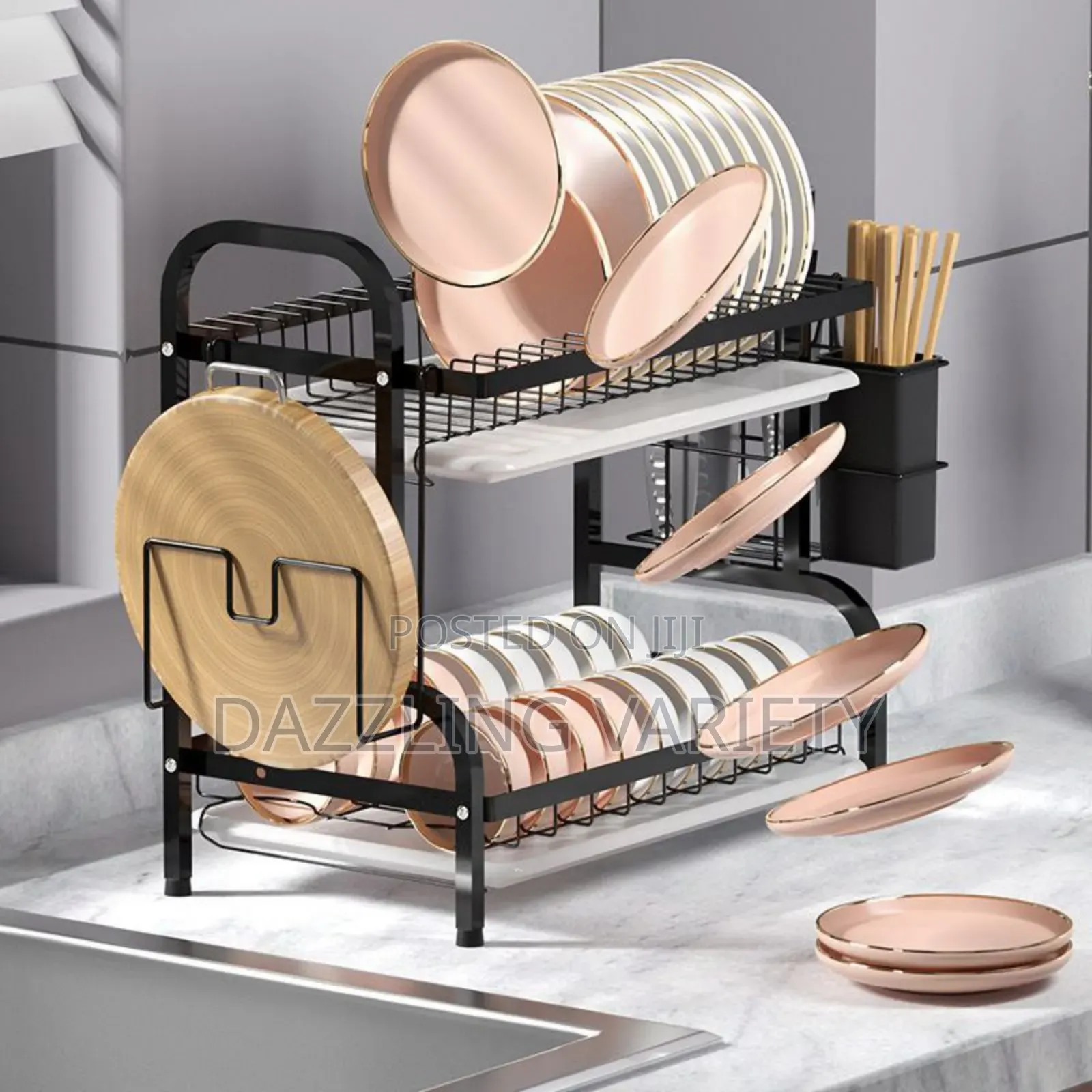 2 Steps Dish/Plate Drainer Rack - Black Colour