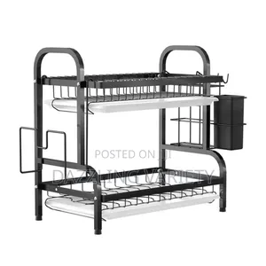 2 Steps Dish/Plate Drainer Rack - Black Colour