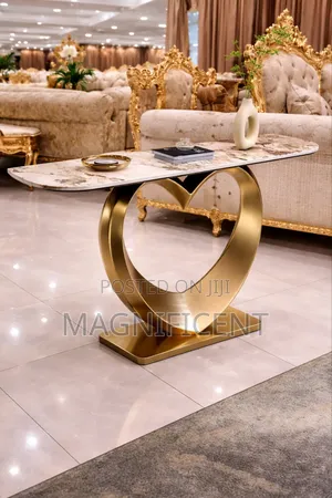 Premium Luxury Heart Design Console Table – Modern Marble Top Gold Ba