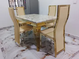 Gold Marble Dining Table With 4 Chair's
