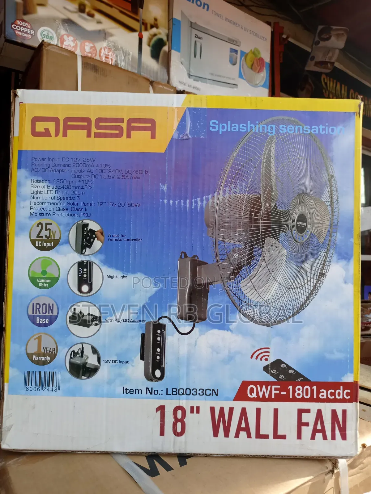 Qasa 18” Ac/Dc Wall Fan | QWF-1801acdc