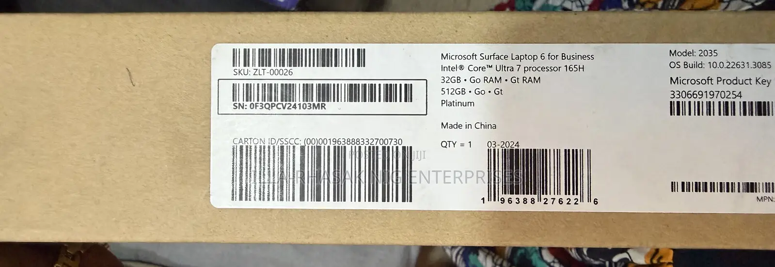 New Laptop Microsoft Surface Laptop 6 32GB Intel Core Ultra 7 SSD 512GB