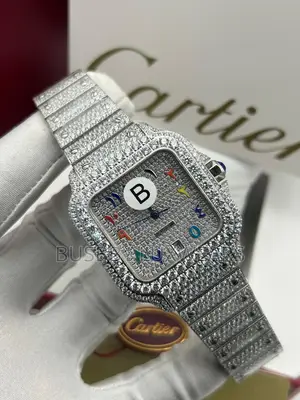 Iced Out Cartier Arabic Dial Wrist Watch