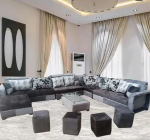 Elegant U-Shape Sofa Set, Table and Stools for Living Rooms