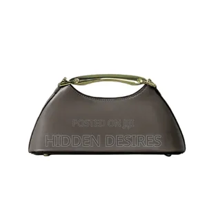 Sleek Half-Moon Top Handle Bag With Metallic Accent- Gray