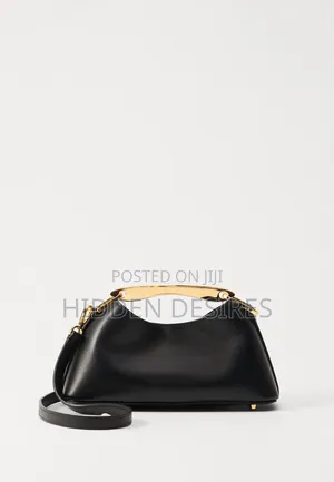 Sleek Half-Moon Top Handle Bag With Metallic Accent- Black