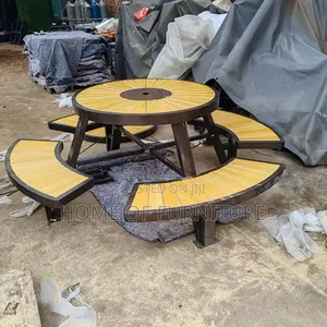 6 Seater Round Outdoor Wooden Table Set 1.4m |