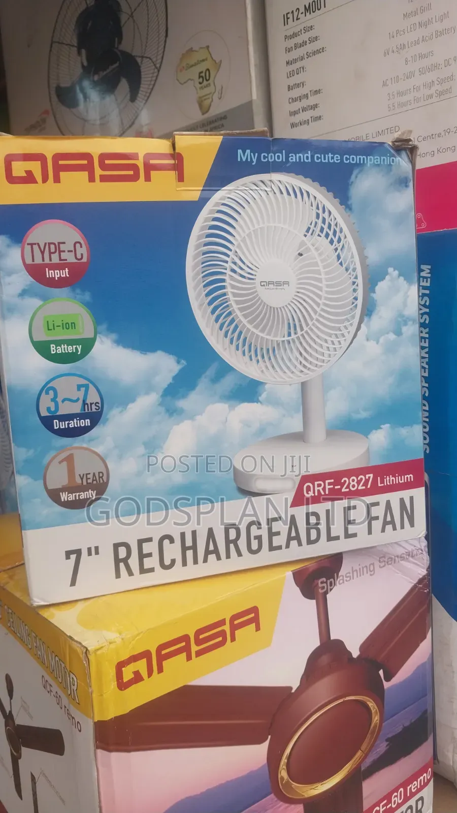 Qasa 7 Inches Rechargeable Fan