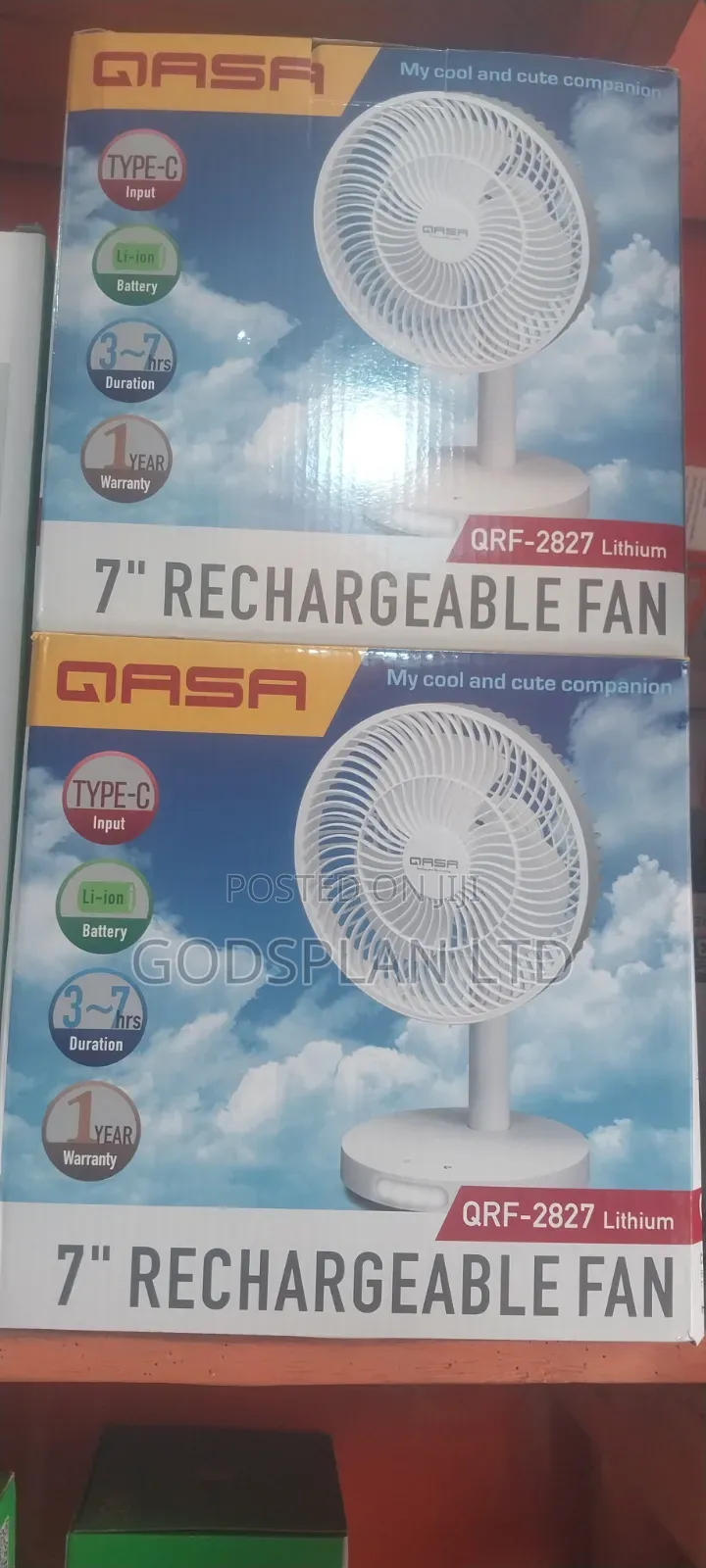 Qasa 7 Inches Rechargeable Fan