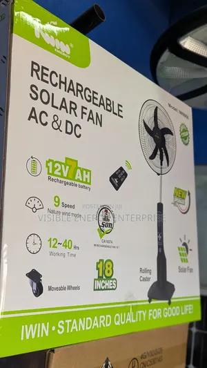 Iwin 18-Inch Rechargeable Solar Stand Fan (Model Iw8068)