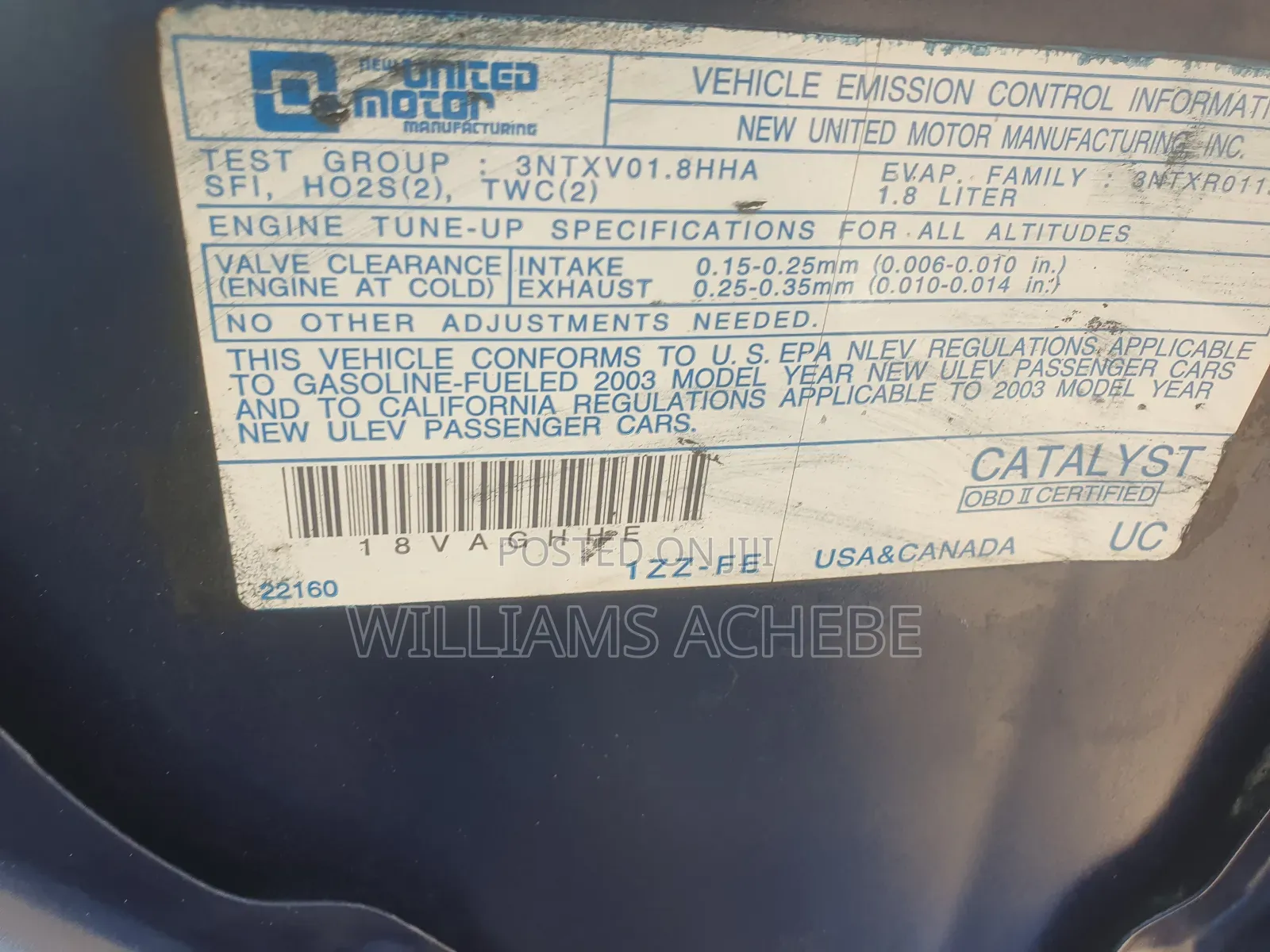Pontiac Vibe Automatic 2003 Blue