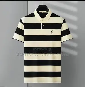 A Men's Striped, Short-Sleeve Polo Shirt