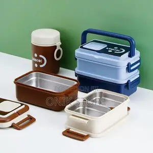 Easy Lunchboxes 3 Partition Cartoon Food Flask And Water Bottles