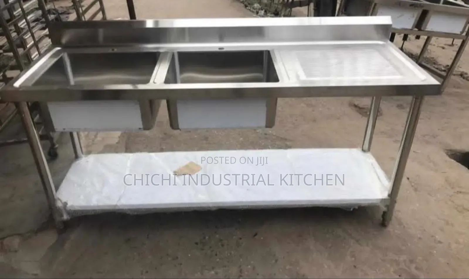 Double Bowl Sink With Side and Under Shelf