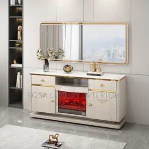 Brand New Luxury White Lv Tv Console With Electric Fireplace
