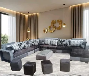 9 Seaters U-Shape Sofa Chairs With Table and Side Stools. Fabric Couch