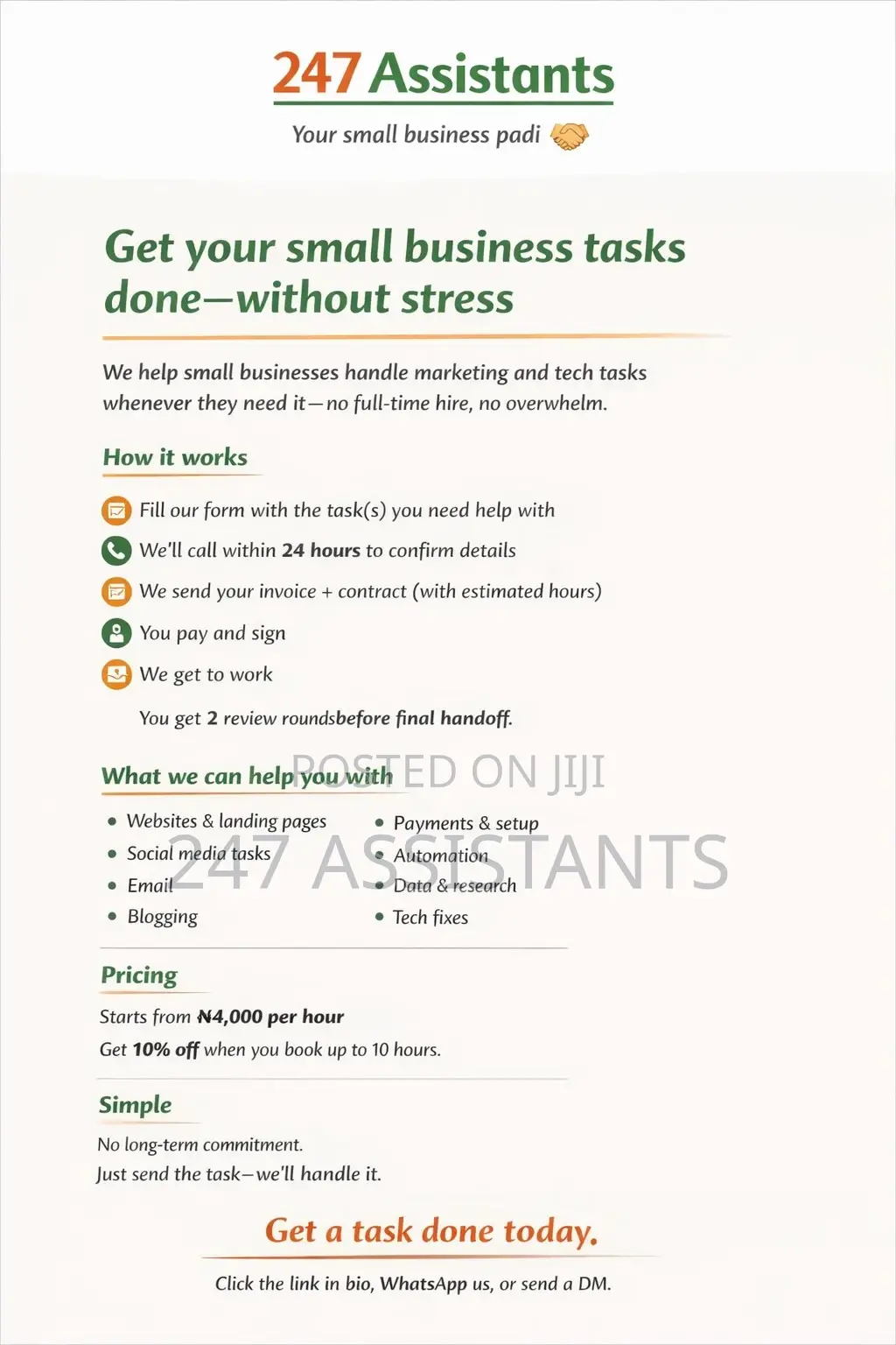 Marketing Assistant, Technical Assistant, Small Business Support