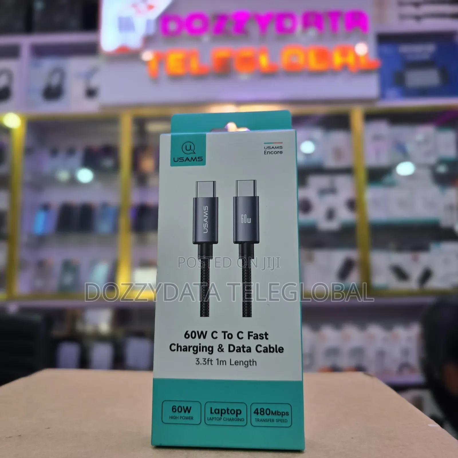 Usams Encore 60w Type C to Type C Fast Charging and Data Cable 3.3ft
