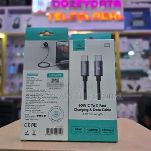 Usams Encore 60w Type C to Type C Fast Charging and Data Cable 3.3ft