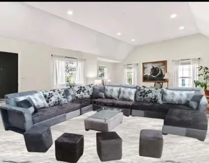 9 Seaters U-Shape Sofa Chairs With Table and Stools. Fabric Couch