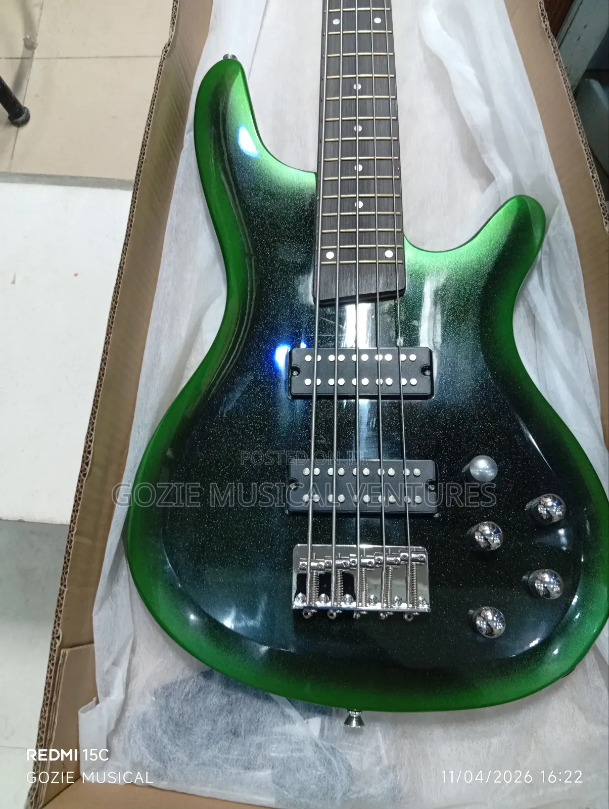 Ibanez Active Bass Guitar Five String Green Colour