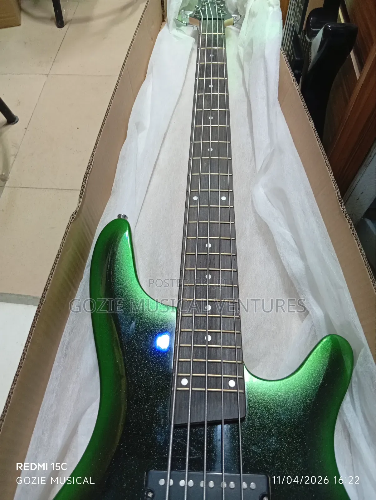 Ibanez Active Bass Guitar Five String Green Colour