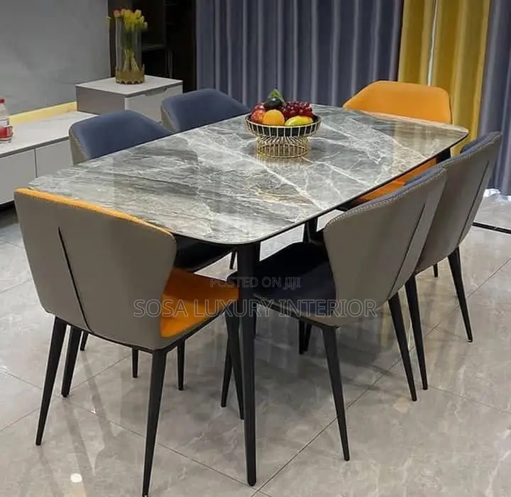 Premium Grey Marble Dining Table Set