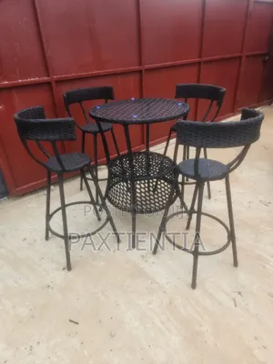 Set of Black Rattan Chair With Long Iron Legs