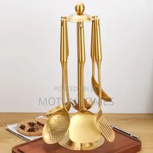 Quality 7pcs 304 Stainless Steel Golden Cooking Spoon Set