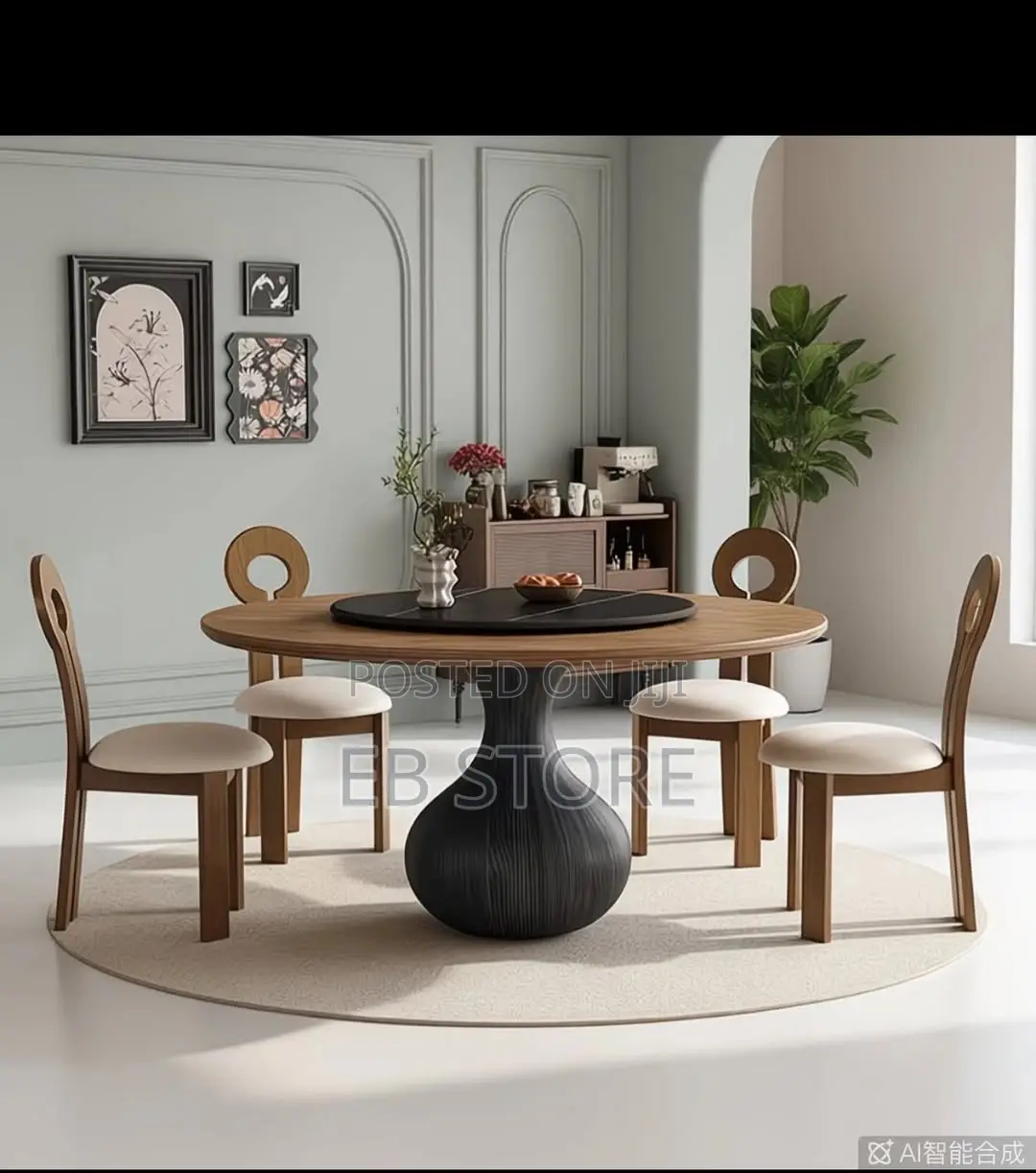 Modern Round Dining Table Set – Luxury 4 Seater With Sculpted Base